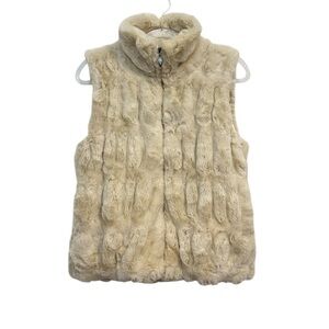 Regent Park Vest Faux Fur Cream Textured Funnel Neck Zip Up M